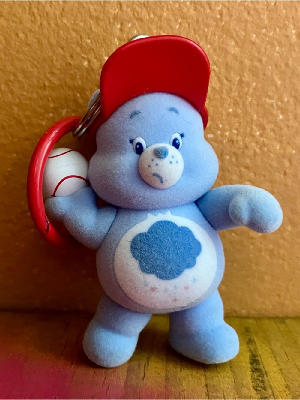 Grumpy Care Bear Handmade Keychain with Red Cap and baseball